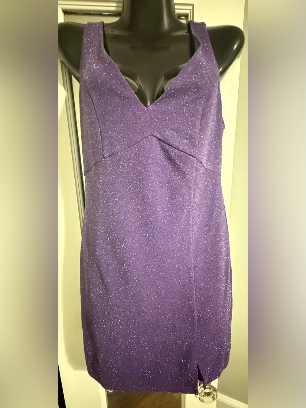 Lulus Stunner Vibe Purple Metallic Glitter Slit Bodycon Mini Dress S